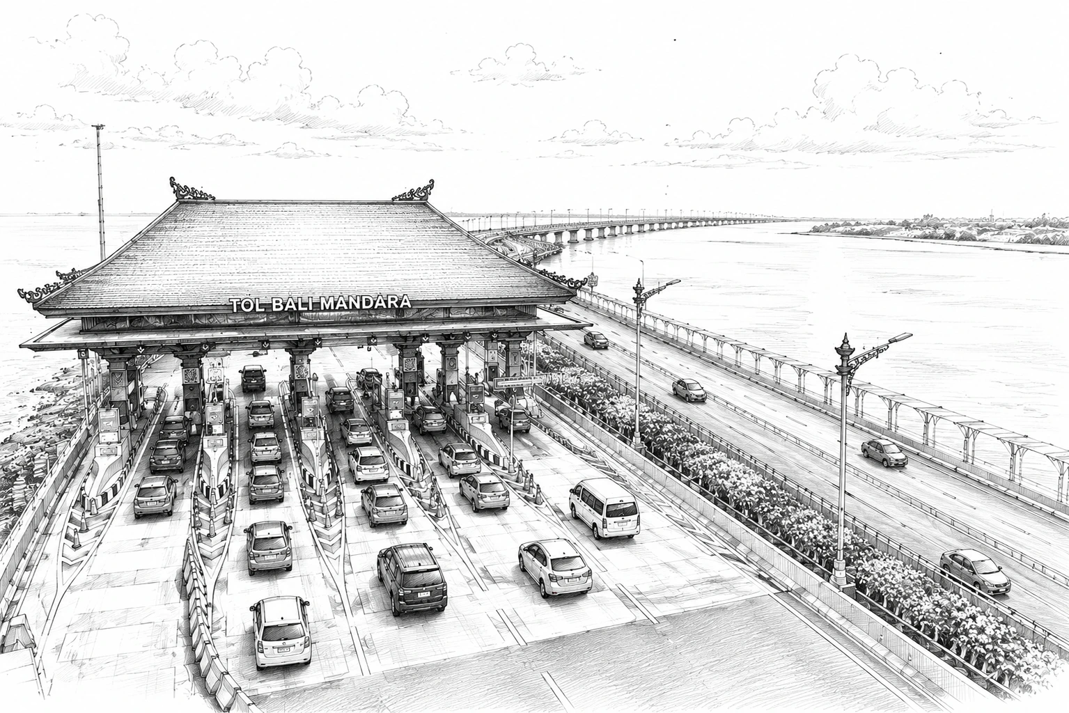 ilustrasi sketsa tol bali mandara