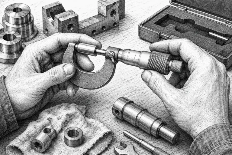 ilustrasi penggunaan mikrometer sekrup untuk pengukuran